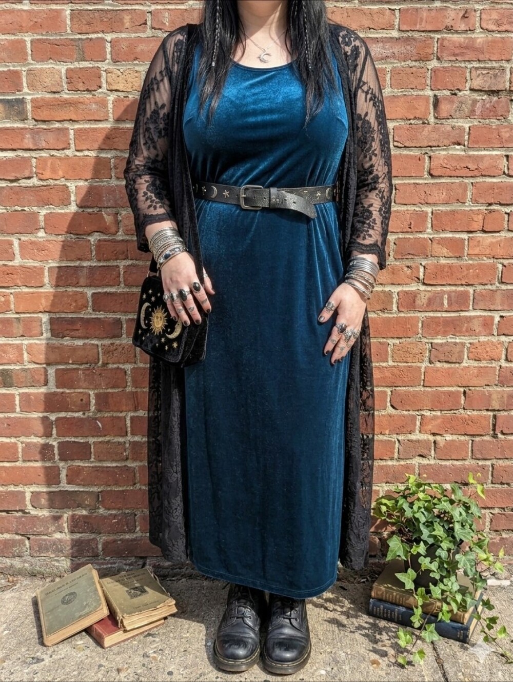 Vintage Tradition Blue Velvet Maxi Dress Size 20W Stretch Sleeveless Whimsigoth